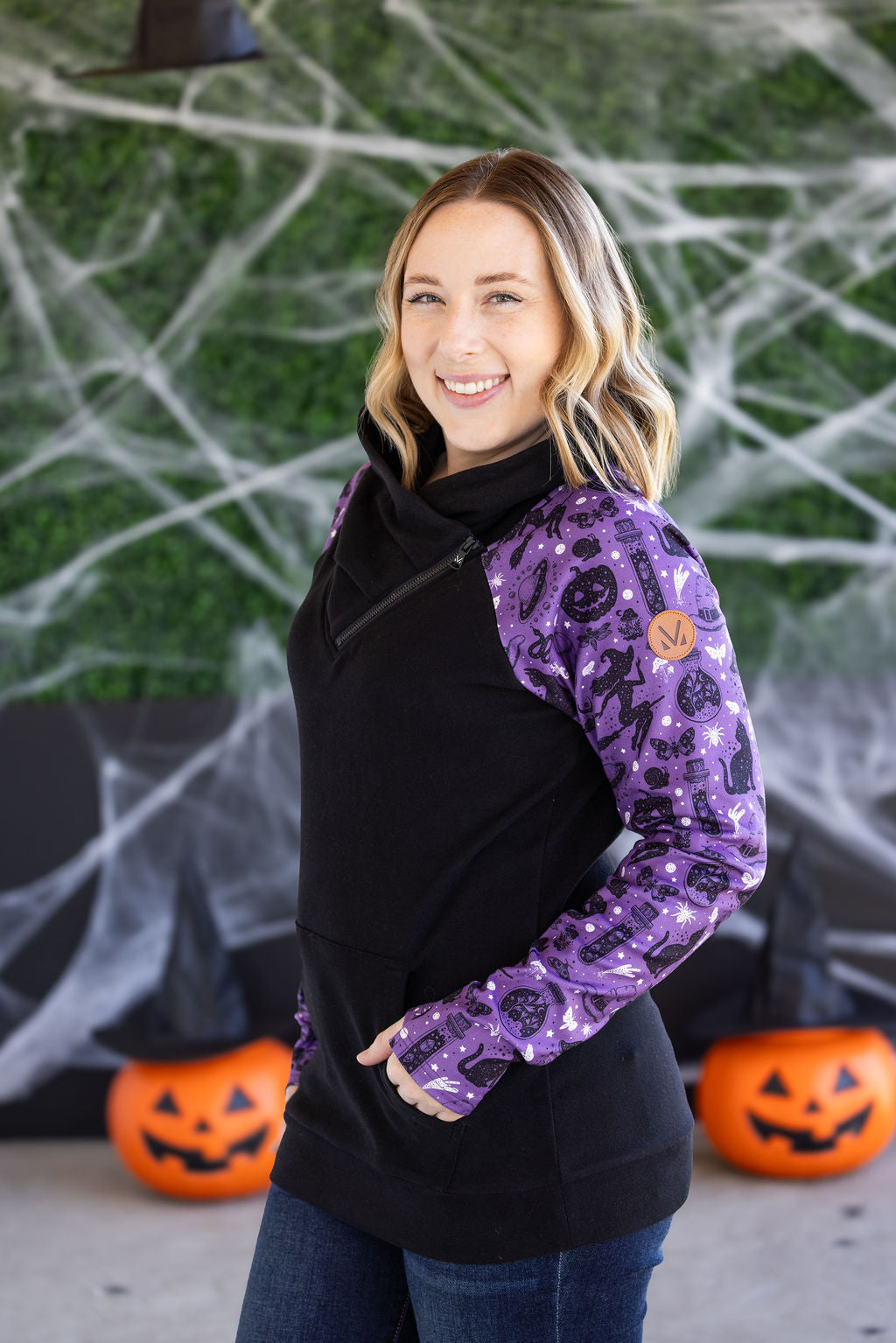 IN STOCK Zoey ZipCowl Sweatshirt - I Put A Spell On You and Black