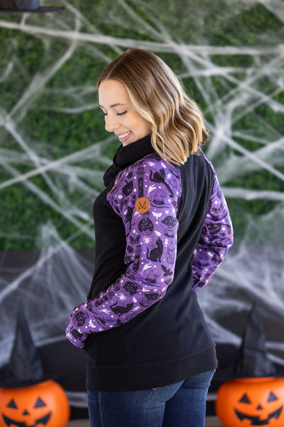IN STOCK Zoey ZipCowl Sweatshirt - I Put A Spell On You and Black