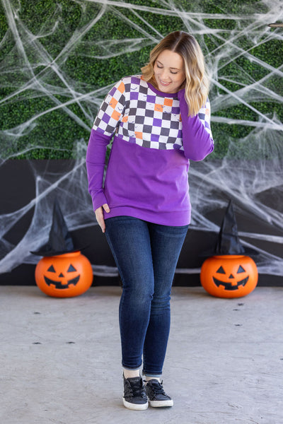 IN STOCK Natalie Pullover - Checkered Bats and Purple FINAL SALE