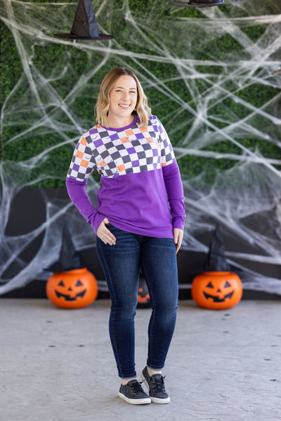 IN STOCK Natalie Pullover - Checkered Bats and Purple FINAL SALE