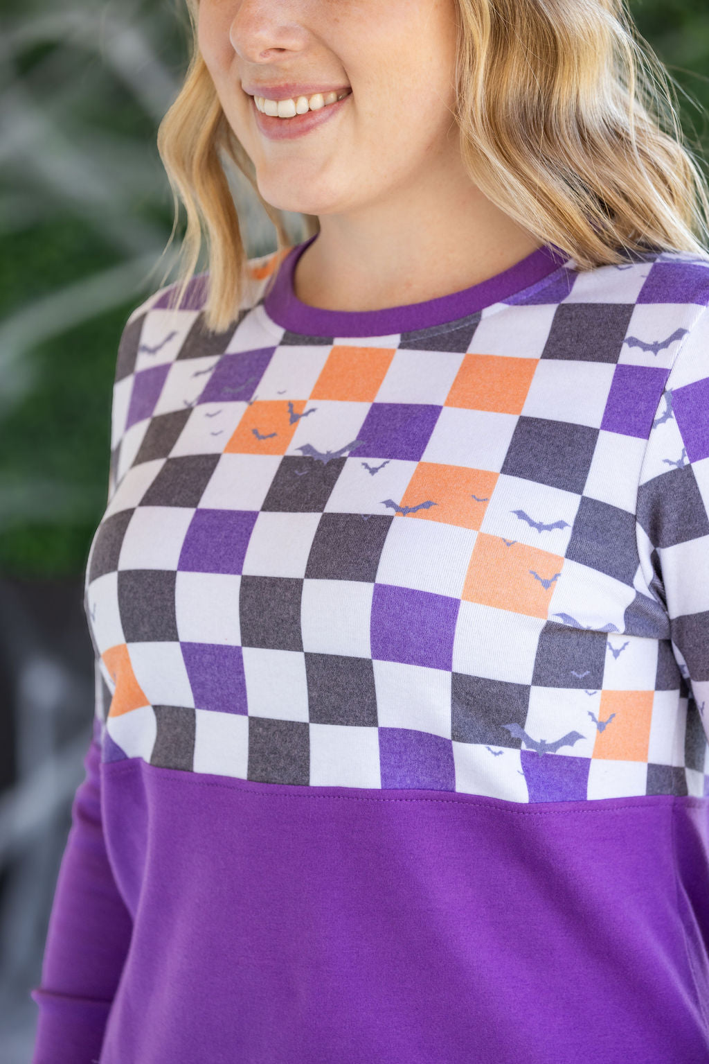 IN STOCK Natalie Pullover - Checkered Bats and Purple FINAL SALE