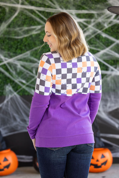 IN STOCK Natalie Pullover - Checkered Bats and Purple FINAL SALE