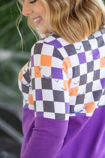 IN STOCK Natalie Pullover - Checkered Bats and Purple FINAL SALE