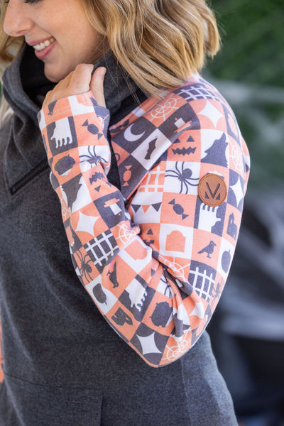 IN STOCK Zoey ZipCowl Sweatshirt -Trick-or-Treat Checkered and Charcoal