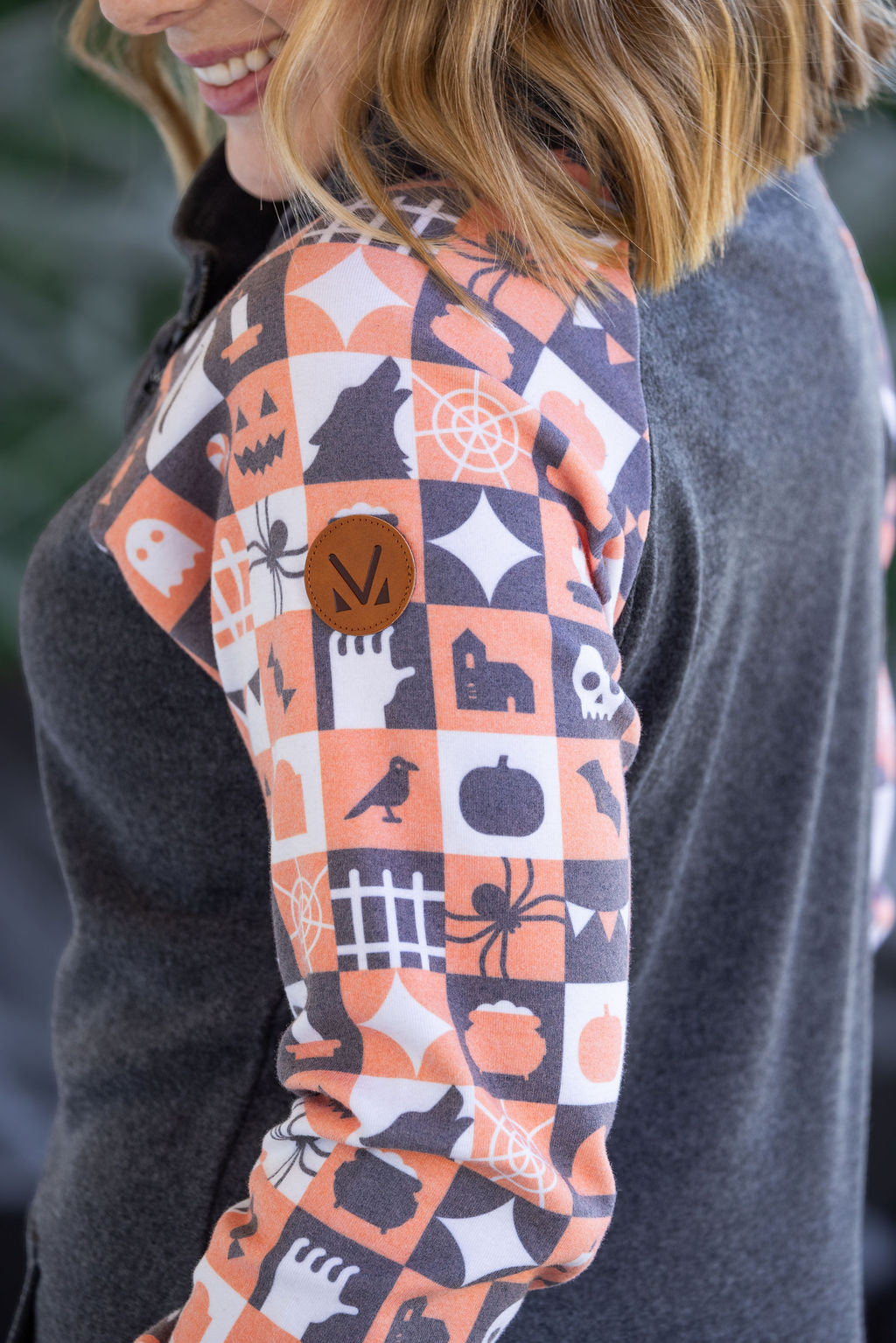 IN STOCK Zoey ZipCowl Sweatshirt -Trick-or-Treat Checkered and Charcoal