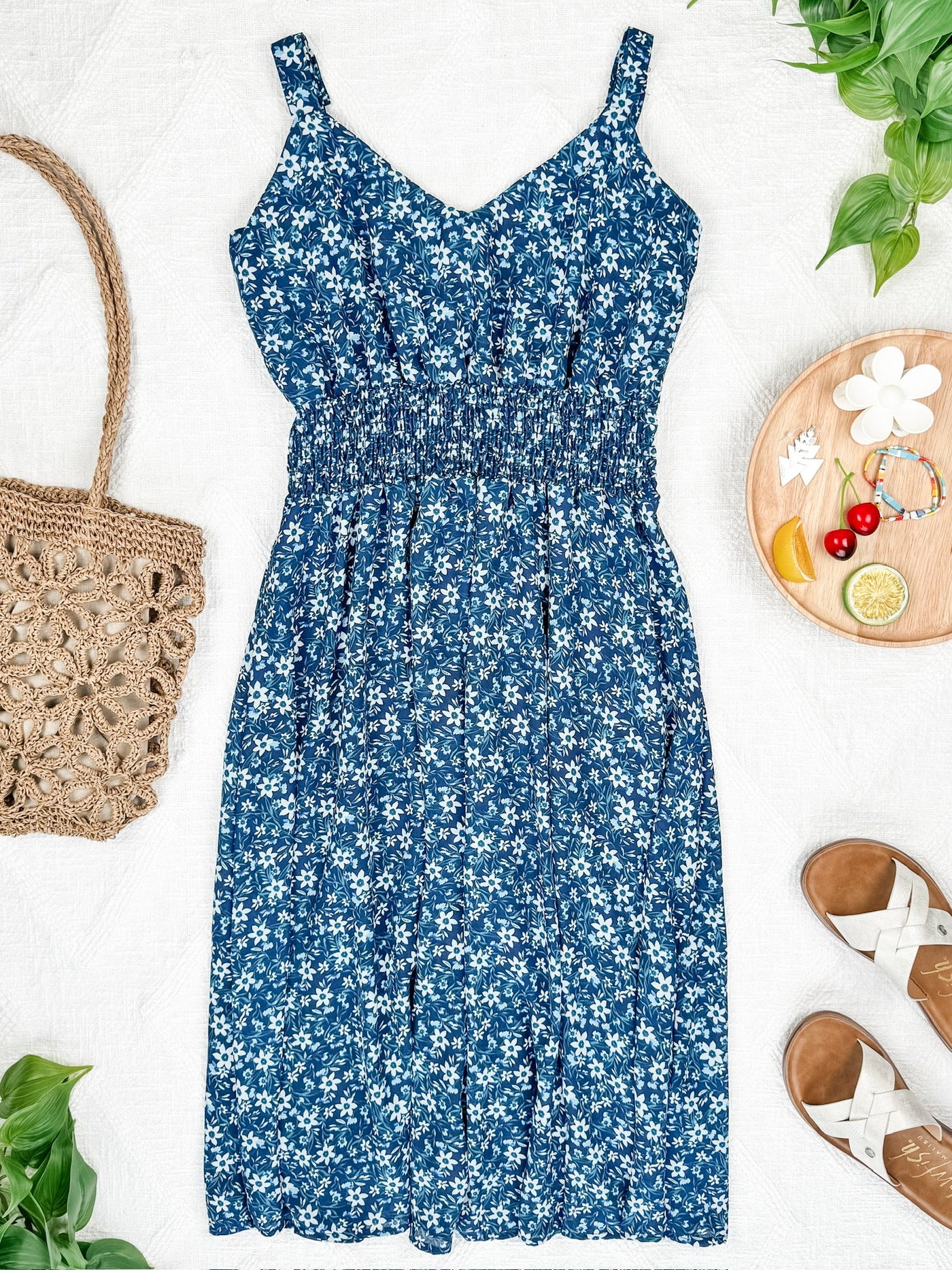 IN STOCK Cassidy Midi Dress - Blue Floral Mix FINAL SALE