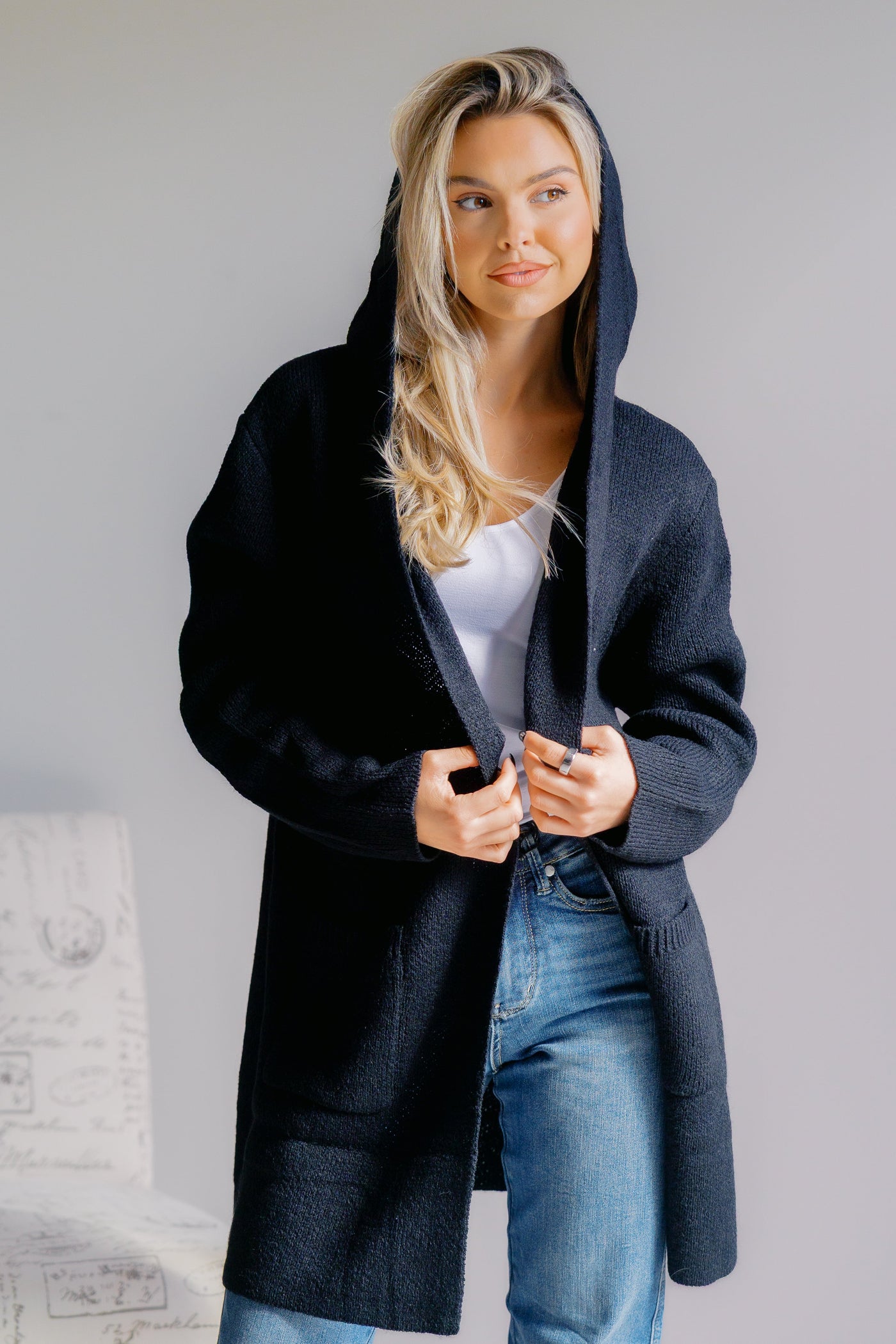 Obsidian Veil Hooded Sweater Cardigan