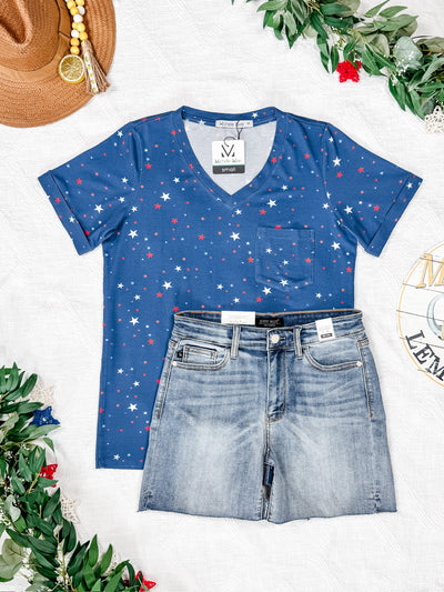 IN STOCK Sophie Pocket Tee - Blue Liberty Stars