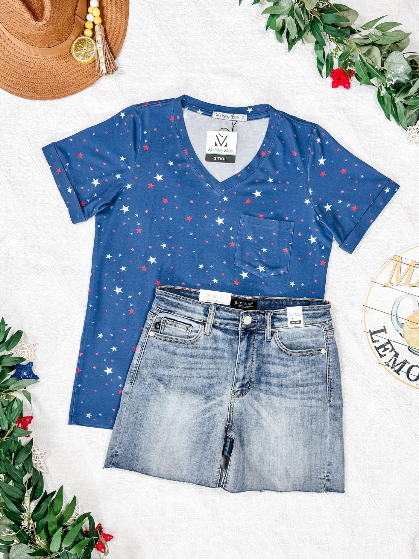 IN STOCK Sophie Pocket Tee - Blue Liberty Stars