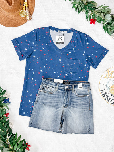IN STOCK Sophie Pocket Tee - Blue Liberty Stars