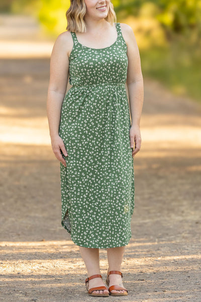 IN STOCK Reagan Ribbed Midi Dress - Olive Floral | Women's Dress FINAL SALE