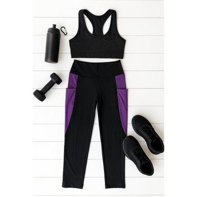 Ready to Ship | The Presley - Purple Panel Full Length Leggings